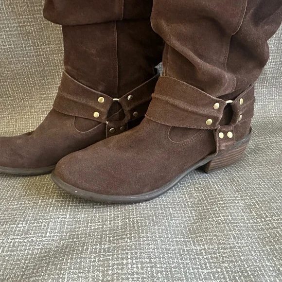 Restricted crunched Brown Suede Cowboy Knee-High Boots size - Picture 9 of 16